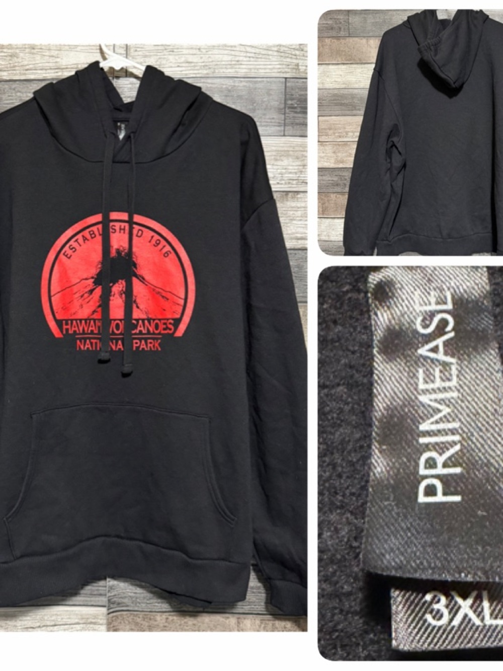 Hawaii Volcanoes National Park Hoodie Sweatshirt Size 3XL Black Fleece Pullover